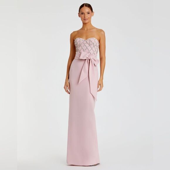 MAC DUGGAL 2294 Strapless Crepe Embellished Bustier Gown With Bow - Picture 4 of 15